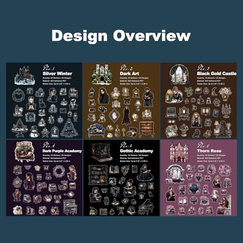 150 Pcs Black Gothic PET Stickers for Scrapbook Journaling - color: Dark World