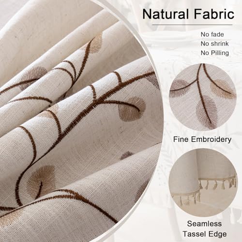 Joyfol Day Round Linen Tablecloth, Heavy Duty Waterproof Tablecloths, Farmhouse Embroidery Leaves Table Cloth with Tassels, Soft Wrinkle Free Table Cover, Coffee Vines, 55 inch - color: Coffee Vines, size: 55" (Round)