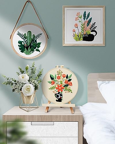 TINDTOP Embroidery Kit for Adults, Embroidery Kit for Beginners Include Embroidery Cloth Hoops Threads for Craft Lover Hand Stitch with Embroidery Skill Techniques (Black Cat) - color: Black Cat
