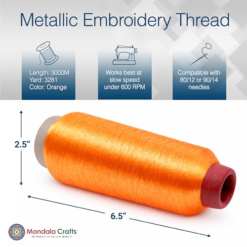 Mandala Crafts Metallic Orange Embroidery Floss for Sewing, 3281 Yard Spool - color: Orange, size: 3000M 3281 Yard
