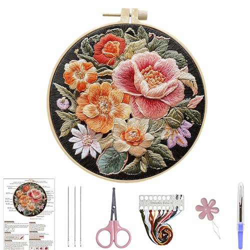 ARTopet Embroidery Kit for Beginners Cross Stitch Kits Needlepoint Set Colorful Flowers Patterns Embroidery Thread Kit for Craft Lover Hand Stitch with Hoop Threads Fabric-Flowers03 - color: Flowers03
