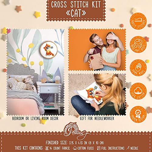 Povitrulya Cat Cross Stitch Kit for Beginners - color: Cat
