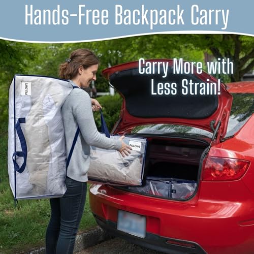 VENO 6 Pack Heavy Duty Moving Bags with Backpack Straps, Zippers & Handles, Extra Large Packing Bags for College Dorm Essentials, Moving Supplies Alternative to Cardboard Moving Boxes - color: Clear, size: 6 Pack