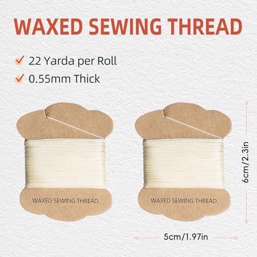 Upholstery Repair Kit: Extra Strong Waxed Sewing Thread 2 Rolls (Beige Color) &Heavy Duty Household Hand Needles (7 PCS) for Leather, Canvas, Bookbinding & Quilting Thread - color: Beige Color