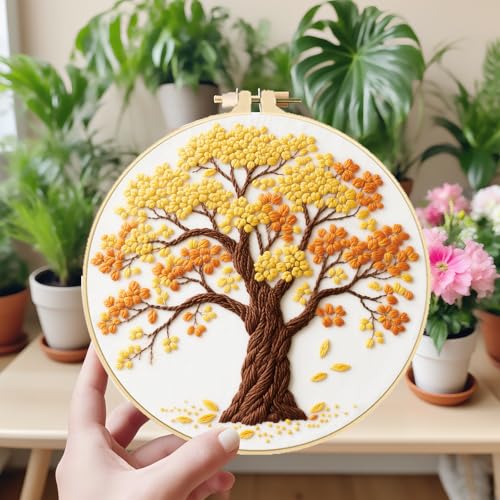 ORIGACH 5 Pcs Seasonal Tree Embroidery Kit for Beginners - style: Seasonal Tree