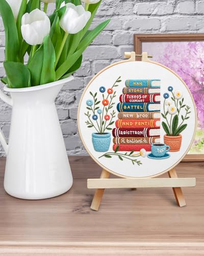 ERKOON Embroidery Kit for Beginners Adult, Cross Stitch Set Include Embroidery Cloth Hoops Threads for Craft Lover Hand Stitch with Embroidery Skill Techniques (Books) - color: Book