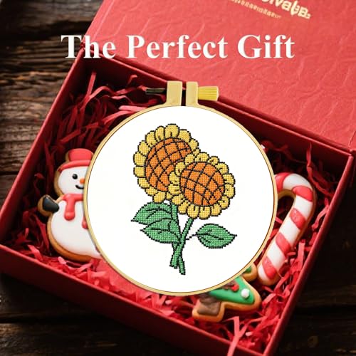 Zhenqing 6 Pack Flower Stamped Cross Stitch Kit for Beginners, 11CT Printed 16 x 16 cm Floral Patterns with Hoop and Tools, Sunflower Iris Calla Lily Primrose Tulip Carnation DIY Embroidery Set - color: 6 Pack Flower