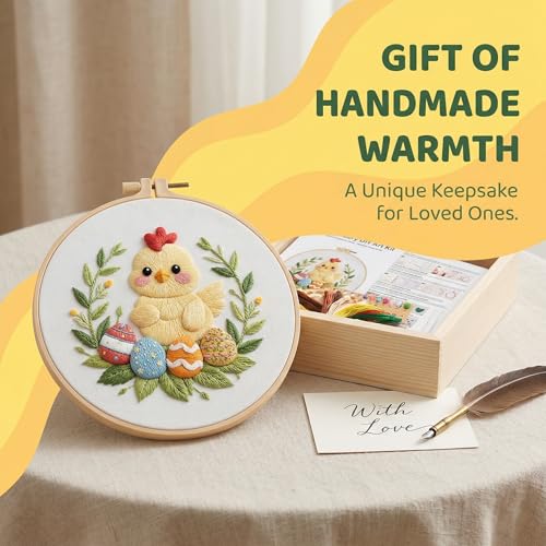 WaFtesh Embroidery Kits for Beginners Adult, DIY Hand Embroidery Cross Stitch Starter Set with Pattern, 3D Rabbit Needlepoint & Cross Stitch 7.9 Inch Hoop Threads, Needles, Instruction - color: Egg Garden
