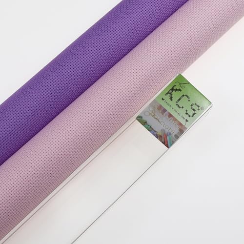 KCS 2 pc of 15" x 18"(38cmx45cm) Counted Cross Stitch Cotton Aida Cloth Needlework Fabric Box (Lavender+Pink, 18CT) - color: Lavender+pink, size: 18CT