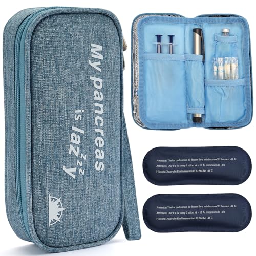 apollo walker Insulin Cooler Travel Case with Ice Packs and Insulation - color: Light Blue, size: Small