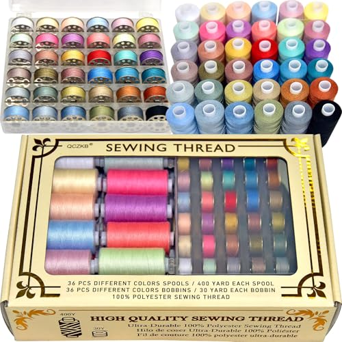 72Pcs 36 Colors Prewound Metal Bobbins and 36 Colors Sewing Thread Spools for Hand & Machine Sewing, Emergency and Travel, DIY and Home(Morandi Color) - color: Morandi color