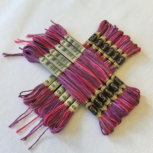 Magical Color Variegated Cross Stitch Thread Color Variations Embroidery Floss Pack, 8.7-Yard, Radiant Ruby, Pack of 12 Skeins