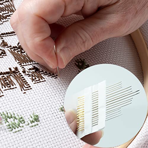 Grehge 3Pcs 3 Sizes Round Bamboo Embroidery Hoop Circle Cross Stitch Hoop Ring for Craft Sewing,with Gold Eye Embroidery Needles, Embroidery Hoop