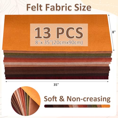 XSEINO 13 Rolls 8"x35" 1.4mm Thick Soft Felt Fabric Sheet 13 Assorted Dark Brown Series Colors Felt Pack for DIY Craft Sewing Squares Nonwoven Patchwork - color: Dark Brown Hues