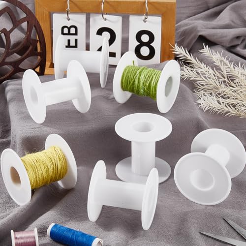 SUNNYCLUE 15Pcs 64 x 58mm Empty Spool Plastic Bobbins Bulk White Ribbon Weave Crochet Sewing Organizer Holder Chain Tape Spool for Thread Crafts Arts Stitch Supplies Embroidery Needle Yarn Women Adult - size: 2.28 x 2.52in