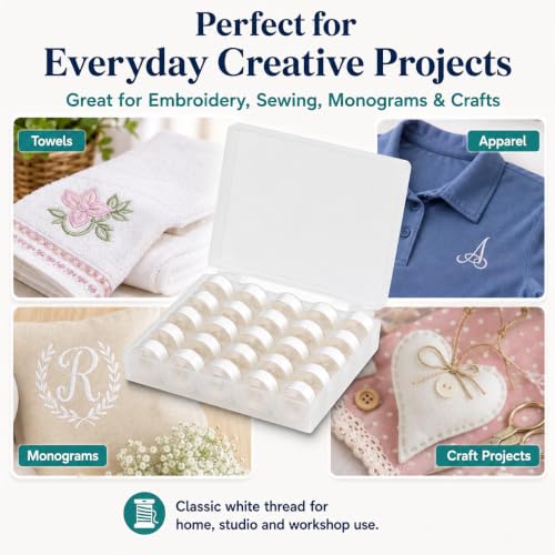 Simthread 25pcs Size A SA156 60WT Prewound Bobbin Thread - White - color: 25White