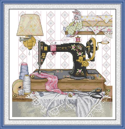 CaptainCrafts Cross Stitch Kits for Adults Stamped 11CT Sewing Machine - color: Sewing machine with yellow wall lamp, style: Stamped 11CT