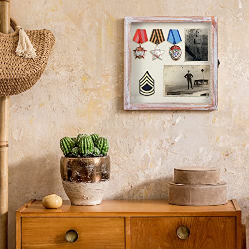 TJ.MOREE Shadow Box 12 x 12 Display Case Wood Picture Frame White Pink - color: White Pink, size: 12x12