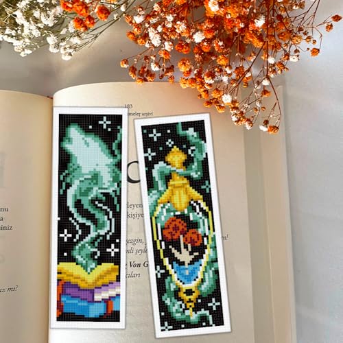 BEUNITONE 6 Pcs Cross Stitch Bookmark Kit for Beginner Magic Stamped Cross Stitch Kit for Adults Printed Embroidery Bookmarks Kits with Instruction for DIY Crafts Book Lovers 8.5''x3'' - style: Magic Element