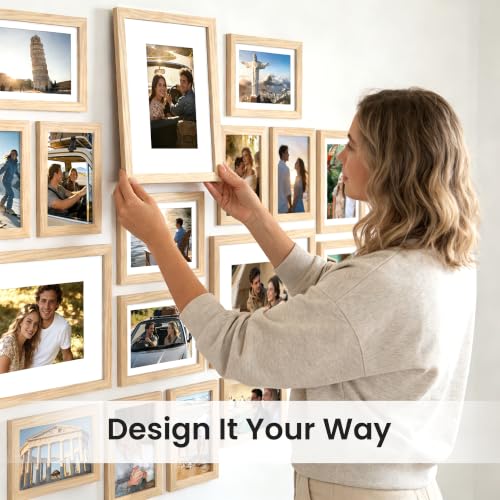 upsimples Picture Frames set of 19, Including 8x10, 5x7, 4x6 Natural Frame - color: Natural