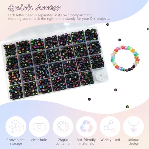 Amaney 1400pcs Colorful Letter Beads Round Alphabet A-Z Heart 4x7mm Black Acrylic Beads and Crystal Line for Jewelry Making - color: Black&Colourful, size: 7x4mm