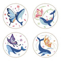INFUNLY 4 Sets Embroidery Kit for Beginners with Butterfly and Whale Pattern DIY Embroidery Kit for Adults DIY Embroidery Set Cross Stitch Kit for Adults with Plastic Embroidery Hoops Threads Needles - color: Butterfly and Whale