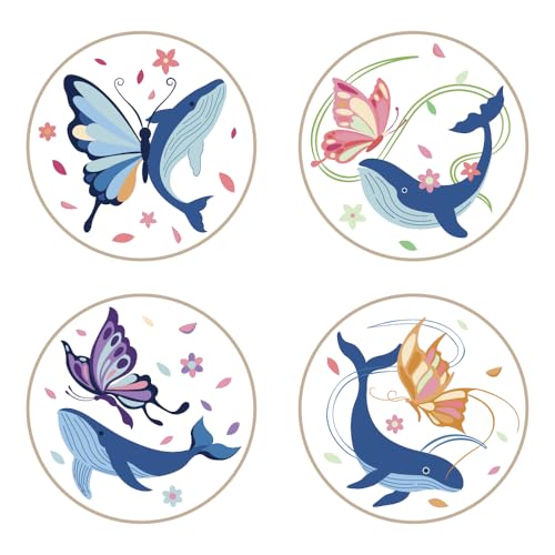 INFUNLY 4 Sets Embroidery Kit for Beginners with Butterfly and Whale Pattern DIY Embroidery Kit for Adults DIY Embroidery Set Cross Stitch Kit for Adults with Plastic Embroidery Hoops Threads Needles - color: Butterfly and Whale