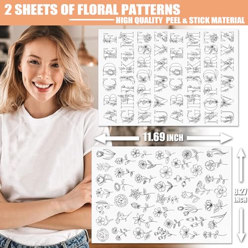 Patemby Embroidery Pattern Water Soluble Embroidery Stabilizers, Stick and Stitch Embroidery Paper Wash Away with Pre-Printed Pattern Designs Stencils Transfers for Hand Sewing Lover Beginner - color: Lette