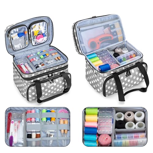 BAFASO Double Layer Sewing Accessories Organizer, Polka Dots - color: Polka Dots