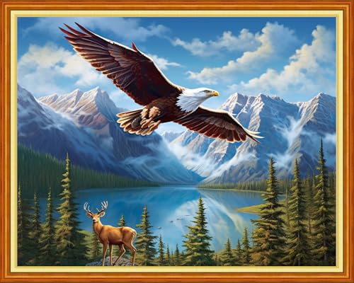 Redxing Stamped Cross Stitch Kits - Beach Night Landscape Counted Cross Stitch Kits for Beginners Adults Needlepoint Cross-Stitch Patterns-Eagle Mountains and Rivers 16x20 inchs - color: ArtsKit17