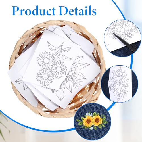 17 PCS Water Soluble Embroidery Patterns Sunflowers Bouquets Stick and Stitch Embroidery Patterns Wash Away Transfer Paper for Hand Sewing Lover Beginners