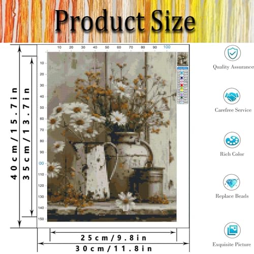 Tiwabb Retro Daisy Stamped Cross Stitch Kits for Adults Beginners - color: Retro flower