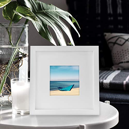 WUTL 8x8 Picture Frames Solid Wood 4x4 Square Frame with Mat White 6 Pack - color: White, size: 8x8