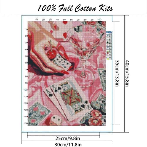 Poker Cross Stitch Kits,Embroidery Starter Kit for Adult Beginners, 11CT Cross-Stitch Patterns Dimensions Kit Arts，Needlepoint Kit Crafts for Home Decor 15.7x11.8 inch - color: T009
