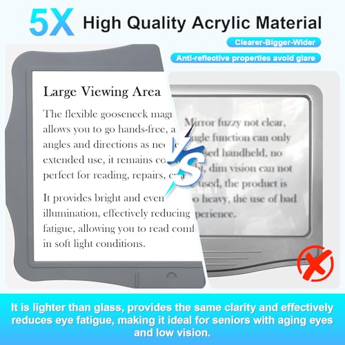 5X Neck Magnifying Glass with Light Hands Free for Reading,Seniors