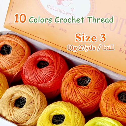 Soft 10 Pearl Cotton Crochet Thread in Balls,Size 3 Rainbow Classic Colors Crochet Thread for Crochet Hardanger Cross Stitch Needlepoint Hand Embroidery (Orange Yellow) - color: Orange yellow