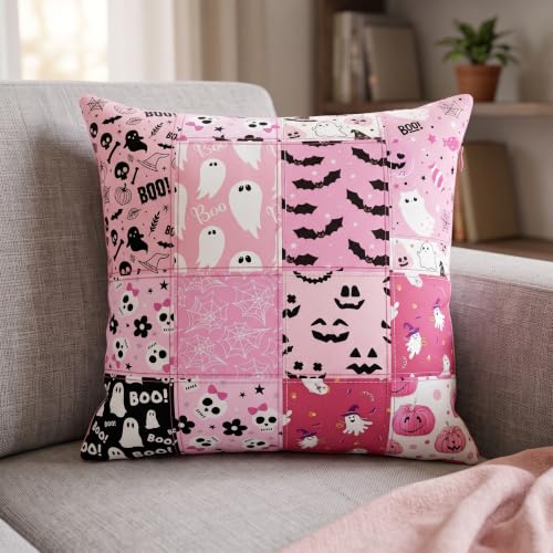 Hosuly 40 Pcs Cute Pink Halloween Fabric Jelly Quilting Bat Strips Roll - color: Pink Halloween