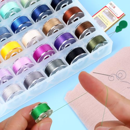 36Pcs Bobbins and Sewing Threads Prewound Bobbins with Case, Needle and Threader for Babylock Singer Janome Brother Multiple Sewing Machine, Standard Size and Assorted Colors