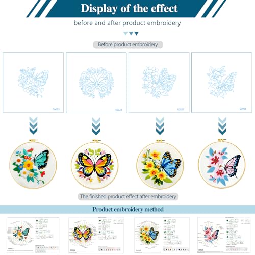 Zhenqing Butterfly Embroidery Kit 11.4x11.4 Inch - Complete Embroidery Set with Fabric, Threads, Needles & Hoop - Beginner-Friendly DIY Craft Kit for Adults (C0041) - color: C0041