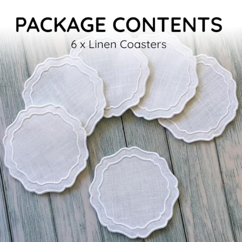 Linen Coasters for Drinks, Set of 6, 6 inch, White - color: 1237 - White, size: 6 inches
