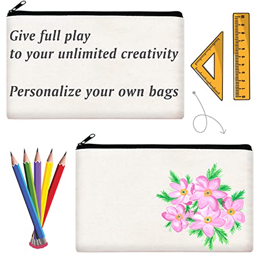 ZeeDix Small Canvas Zipper Pouch for Makeup Pencil Travel Storage 8.3x5 In - color: White, style: 12 Pcs