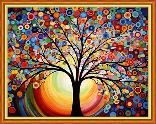 Foxhool Stamped Cross Stitch Kits,11CT Printed Cross Stitch Pattern Full Embroidery Kits for Beginner Needlepoint Kits-Colorful Moonlight Tree 16x20 inch - color: Craftpatterns23