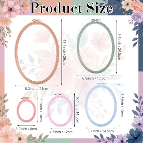 Tigeen 5 Pcs Embroidery Hoops, 5 Sizes ABS Plastic for Sewing, Oval - style: Oval