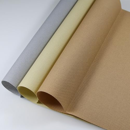 KCS 3 pc of 12" x 18" (30cmx45cm) 14CT Counted Cotton Aida Cloth Cross Stitch Fabric (Light Grey + Khaki + Yellow Beige) - color: Light Grey + Khaki + Yellow Beige