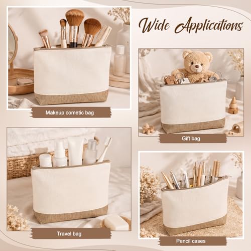 Reginary 10 Pcs Canvas Makeup Bags Bulk Blank Cosmetic Bags,Linen Color - color: Linen Color