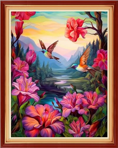 Dimensean Stamped Cross Stitch Kits Full Range of Embroidery Patterns Starter Kits for Beginners Adult DIY Cross Stitches Needlepoint Kits 11CT-Hummingbird Flowers 16x20 inch - color: Arts kits 08