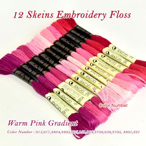 Premium Rainbow Color Embroidery Floss - Cross Stitch Threads - Friendship Bracelets Floss - Crafts Floss - 12 Skeins Per Pack Embroidery Floss,Warm Pink Gradient - color: Warm Pink Gradient