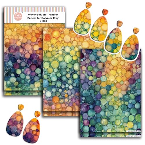 GOTO CLAY TOOLS Colourful Bubbles Clay Transfer Paper – 6 Pcs (4 x 5.5 inch) Polymer Clay Transfer Sheets for Jewelry Making, Crafts & DIY Clay Designs