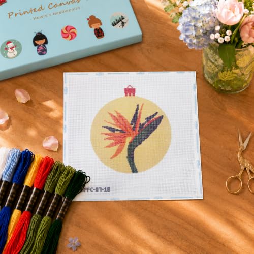 Howie's Needlepoint Ball Needlepoint Kits for Adults & Beginners, 18 Mesh Printed Needlepoint Canvas, Stamped Patterns Canvas Starter Kits(Strelitzia Christmas Ball,6"x 6") - color: Strelitzia Christmas Ball