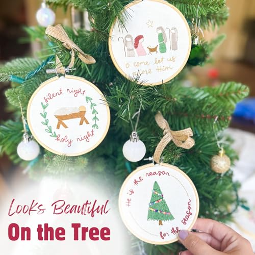 Elly & Grace Christian Embroidery Kit with Embroidery Hoop, Easy Embroidery Kit for Beginners and Adults, Full Embroidery Hoop Kit with Needles and Thread Included (Silent Night) - style: Silent Night